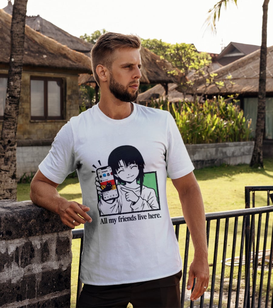 Brandon Crownover All My Friends Live Here Anime Character With Smartphone T-Shirt