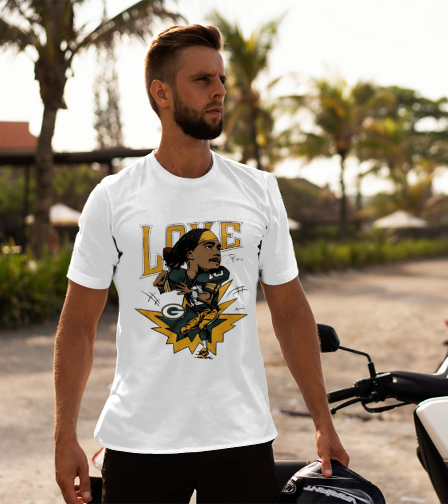 Green Bay Packers Jordan Love Caricature Football Star T-Shirt