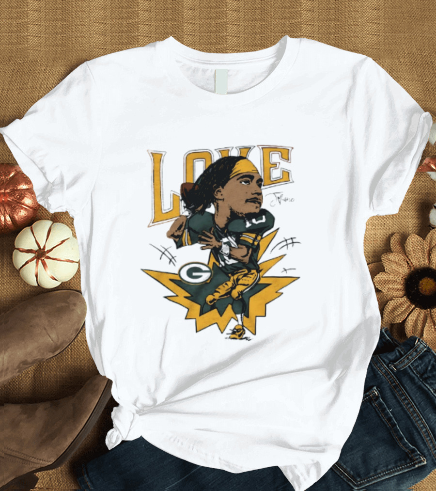 Green Bay Packers Jordan Love Caricature Football Star T-Shirt