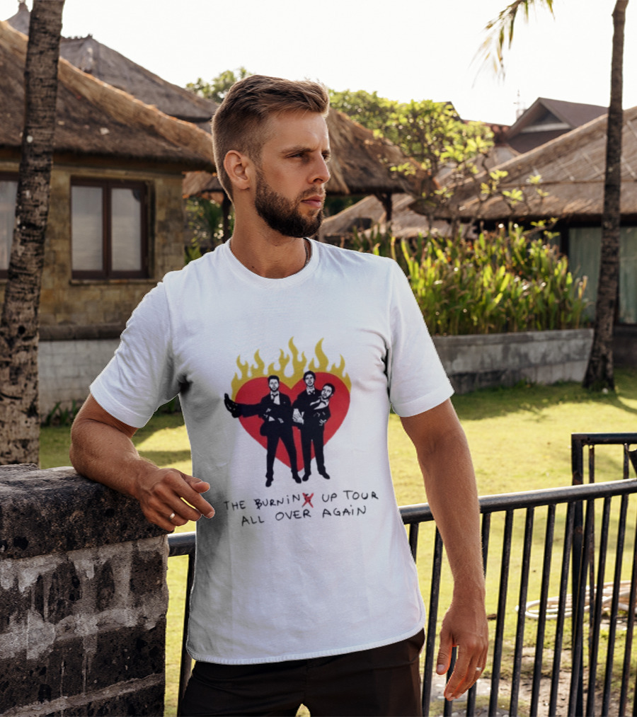 Jonas Brothers Burnin' Up Tour All Over Again Heart Flames Silhouette 2026 T-Shirt