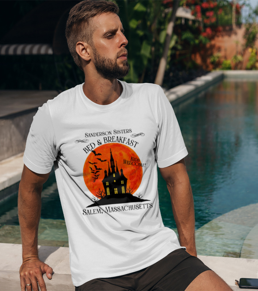 Sanderson Sisters Bed And Breakfast Kids Welcome Salem Massachusetts Halloween Bats Haunted House T-Shirt