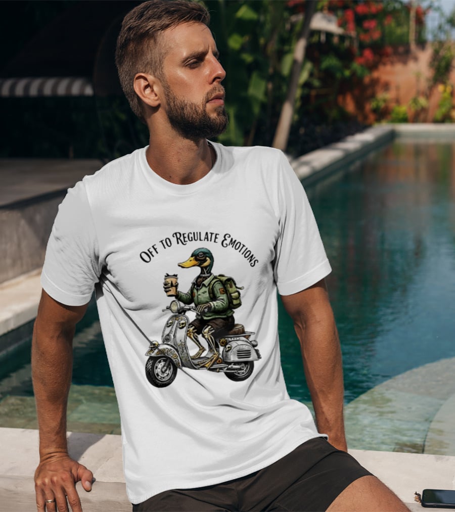 Off To Regulate Emotions Duck Scooter Coffee Adventure T-Shirt
