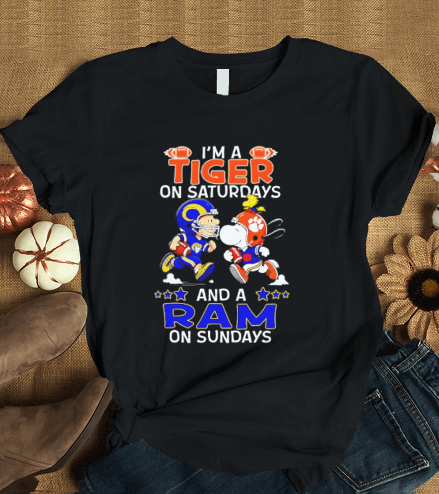 Peanuts I'm A Tiger On Saturdays And A Ram On Sundays Football Fans T-Shirt