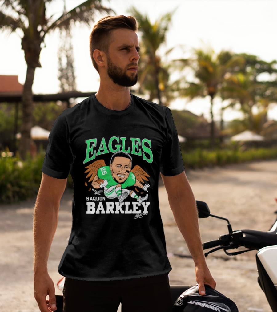 Eagles Saquon Barkley Caricature Green Wings 26 T-Shirt