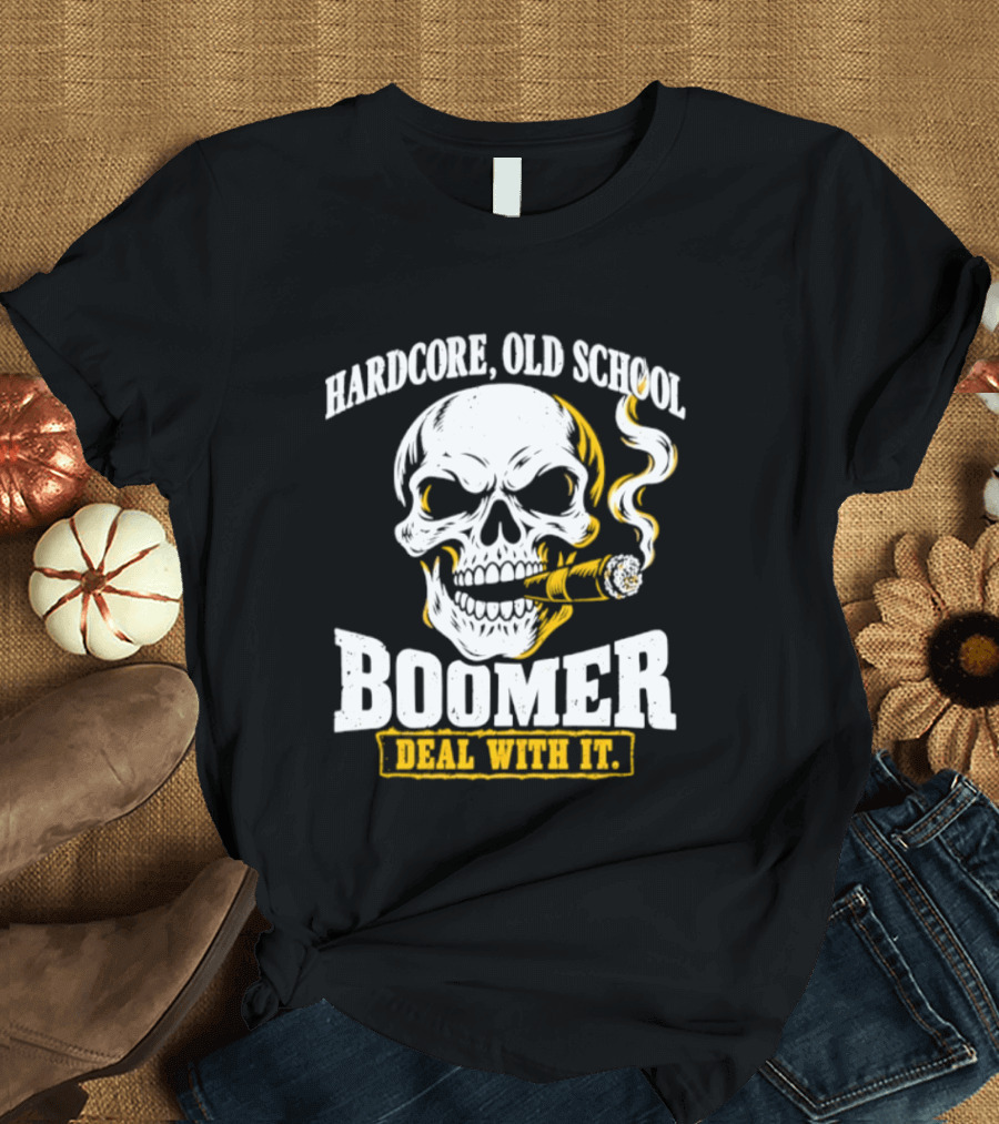 Hardcore Old School Boomer Skull Smoking Deal With It T-Shirt