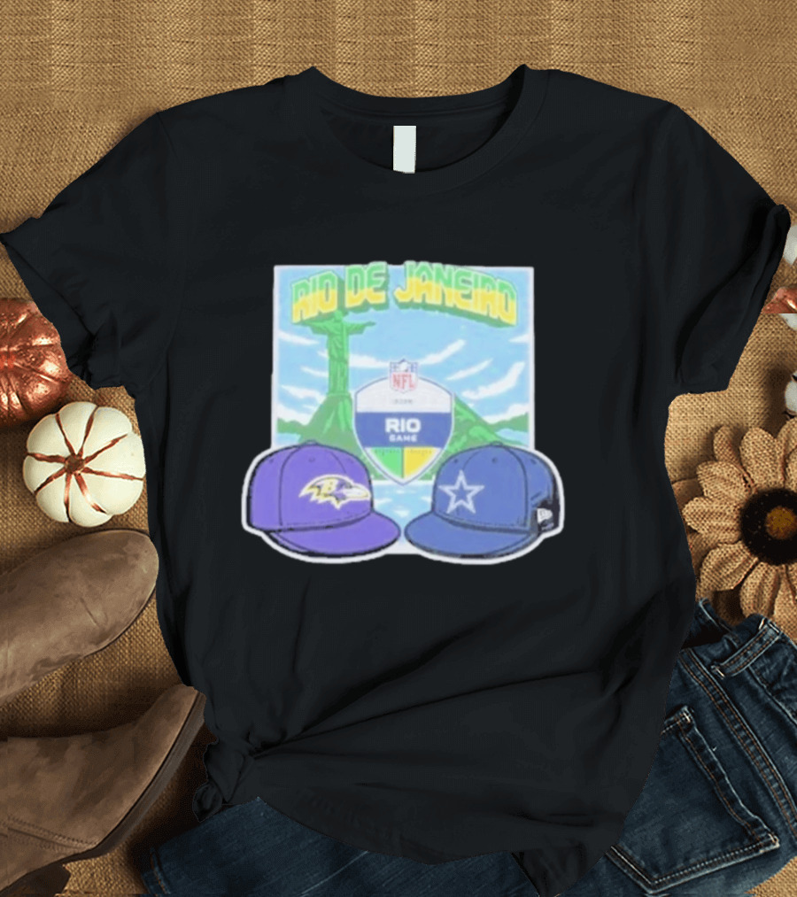 Rio De Janeiro NFL Cristo Redentor Baltimore Ravens Dallas Cowboys Cap Matchup T-Shirt