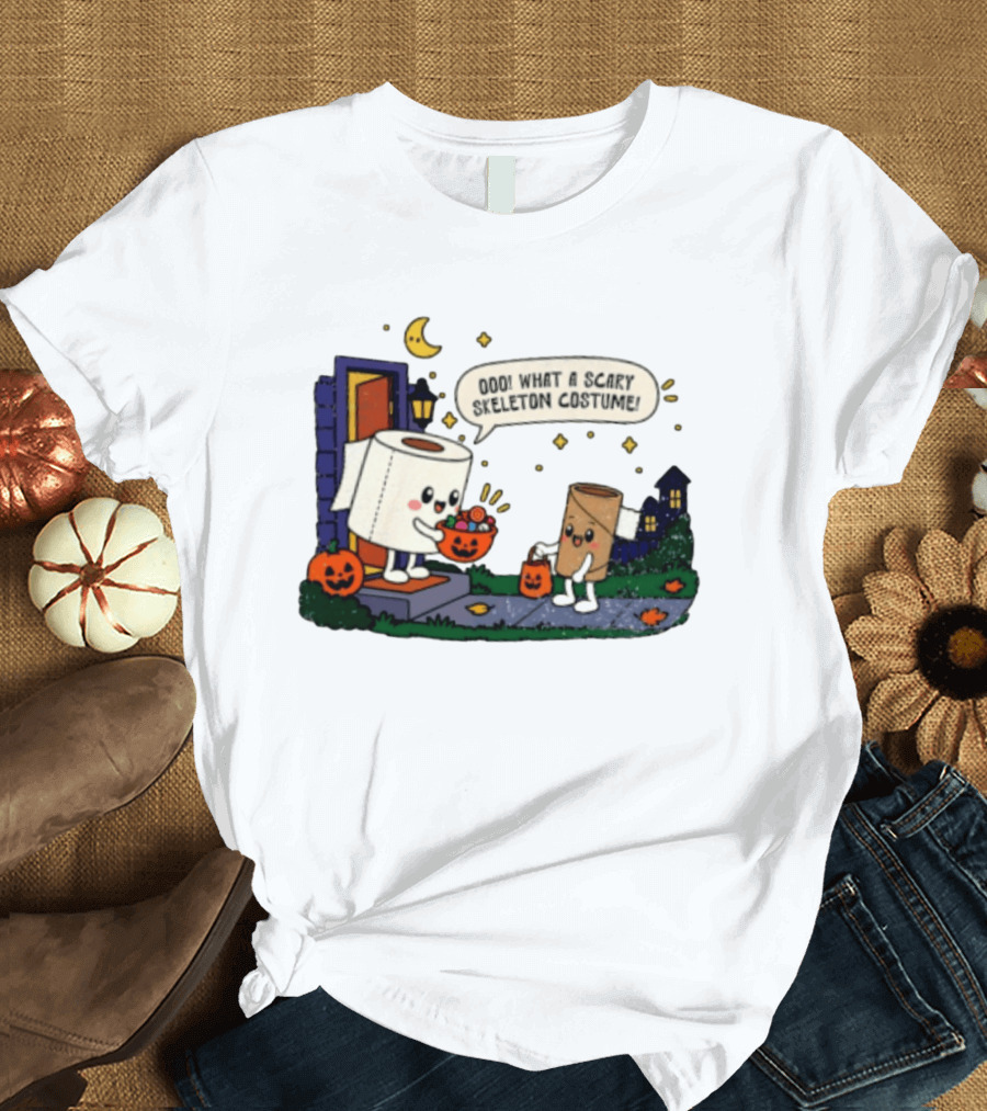 What A Scary Skeleton Costume Toilet Paper Trick Or Treat Halloween T-Shirt