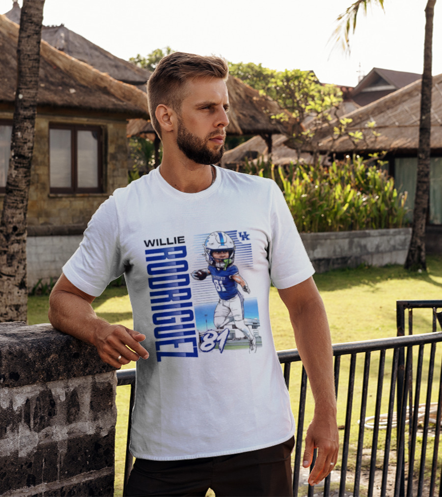 Willie Rodriguez 81 Kentucky Wildcats NCAA Football Player Name Caricature T-Shirt