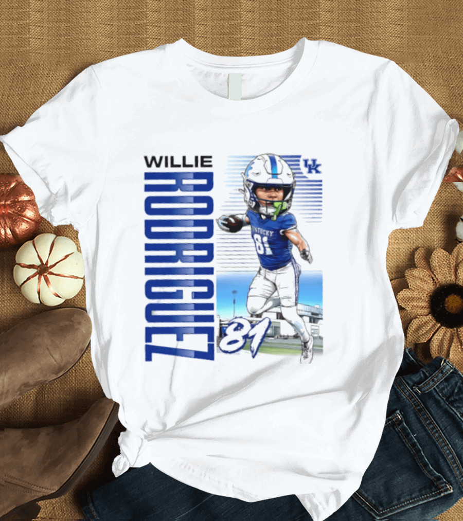 Willie Rodriguez 81 Kentucky Wildcats NCAA Football Player Name Caricature T-Shirt