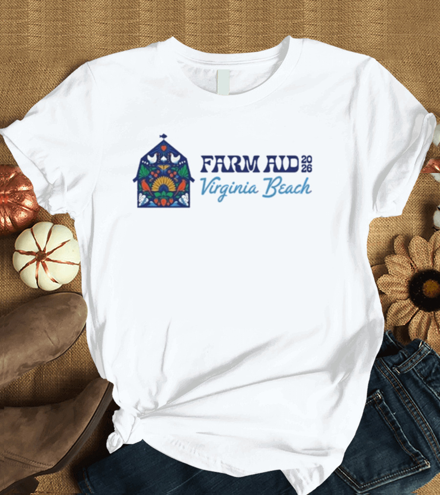 Farm Aid 2026 Virginia Beach Stained Glass Barn Sunflowers Doves T-Shirt