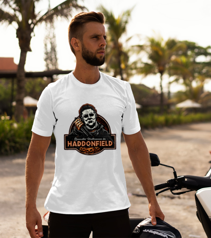 Michael Myers Spendin' Halloween In Haddonfield With Pumpkins T-Shirt