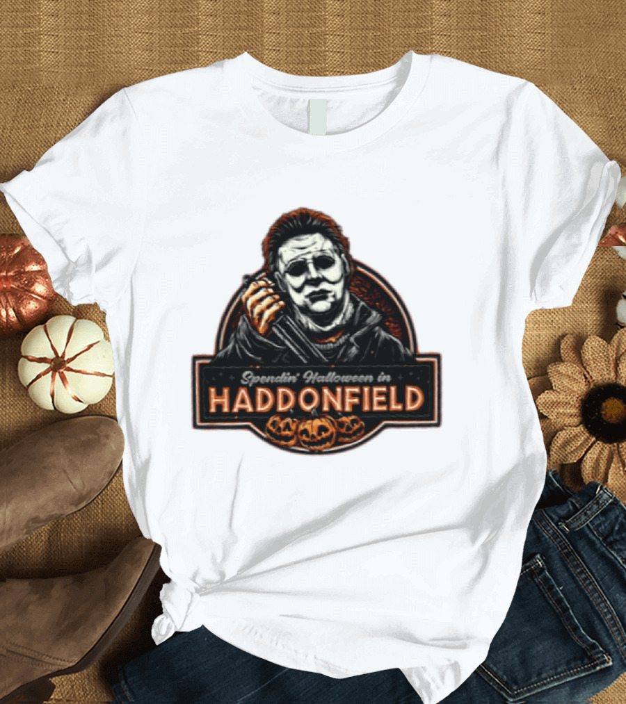 Michael Myers Spendin' Halloween In Haddonfield With Pumpkins T-Shirt