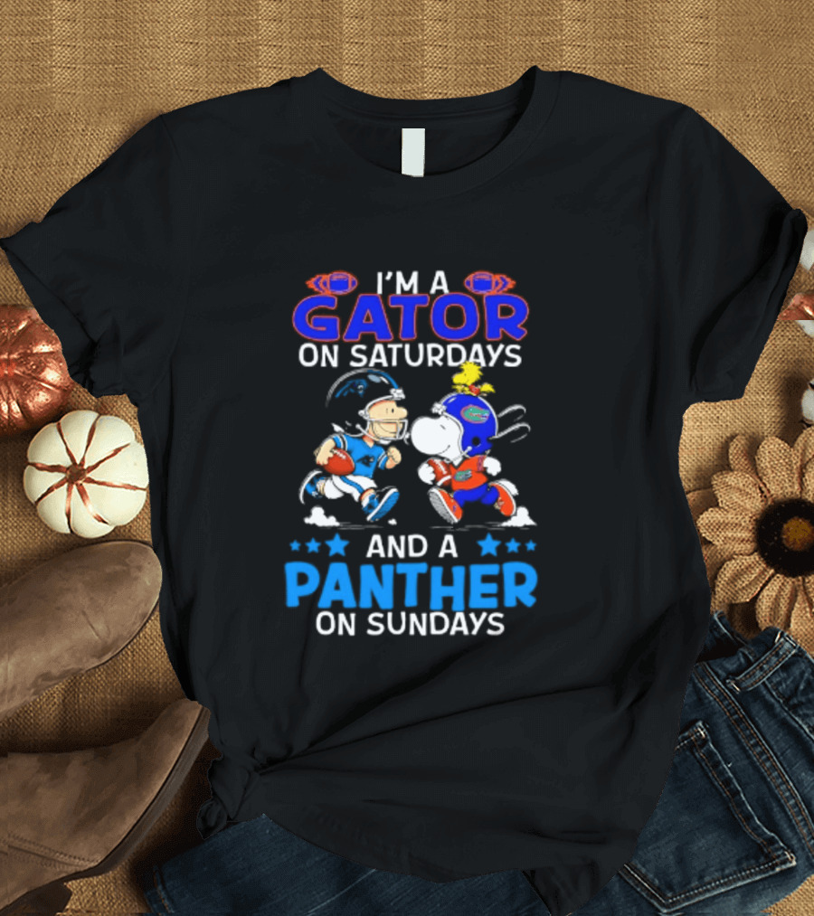 Peanuts I'm A Gator On Saturdays And A Panther On Sundays Football T-Shirt