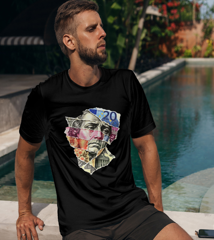 Benjamin Franklin Quote Sad Dollar Currency Collage Art Euro Note T-Shirt