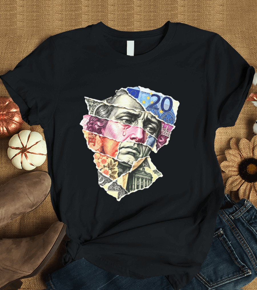 Benjamin Franklin Quote Sad Dollar Currency Collage Art Euro Note T-Shirt