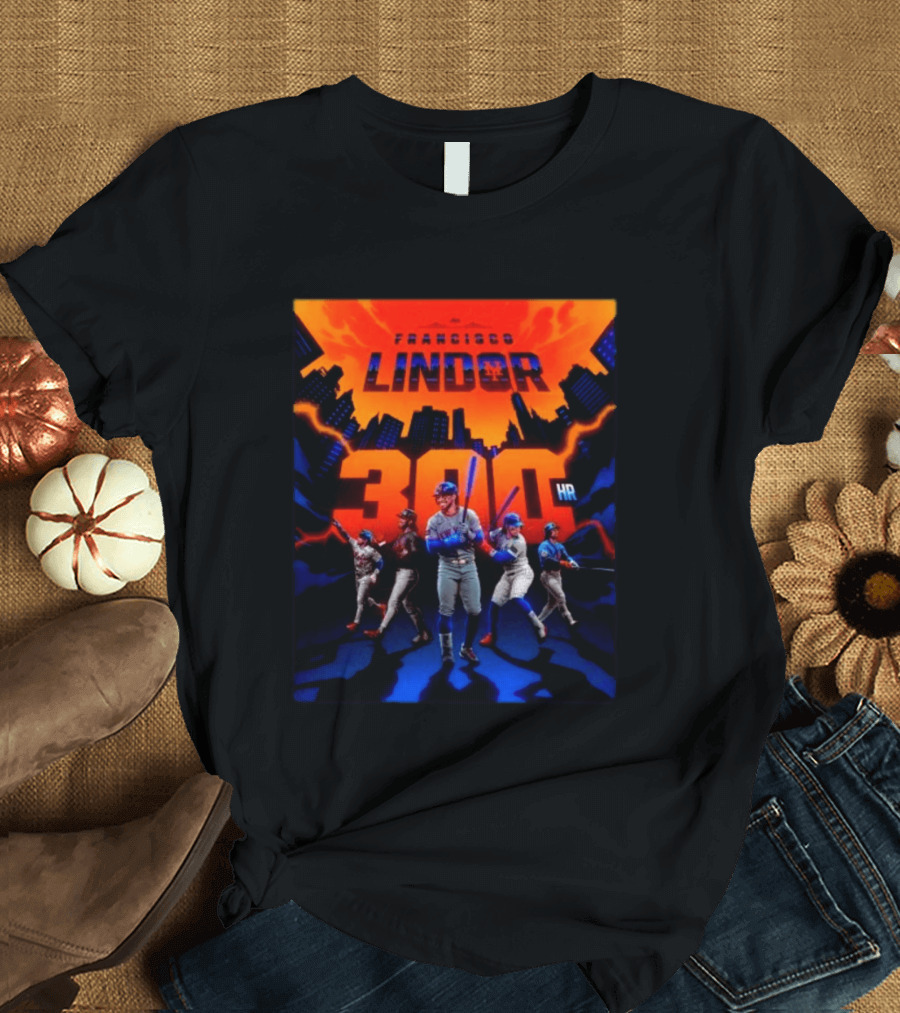 Francisco Lindor 300 HR Achievement Mets Skyline Celebration T-Shirt