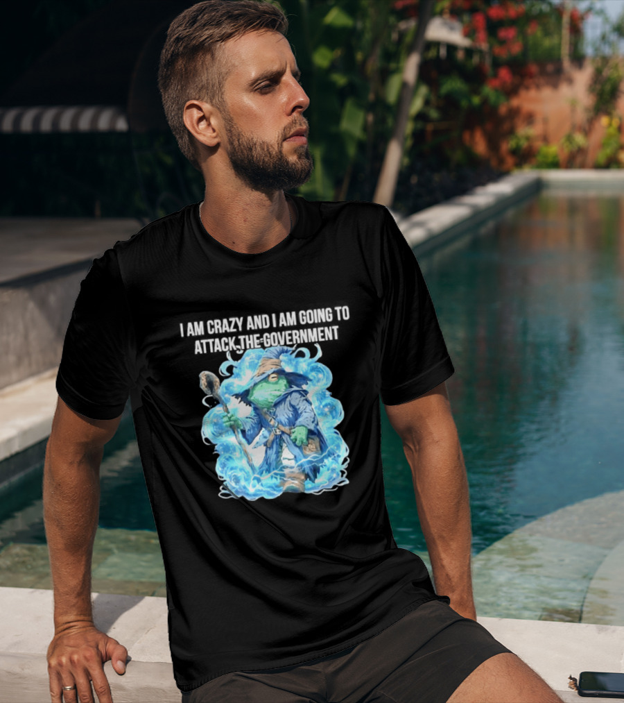 Frog Wizard I Am Crazy And I Am Going To Attack The Government Blue Aura T-Shirt