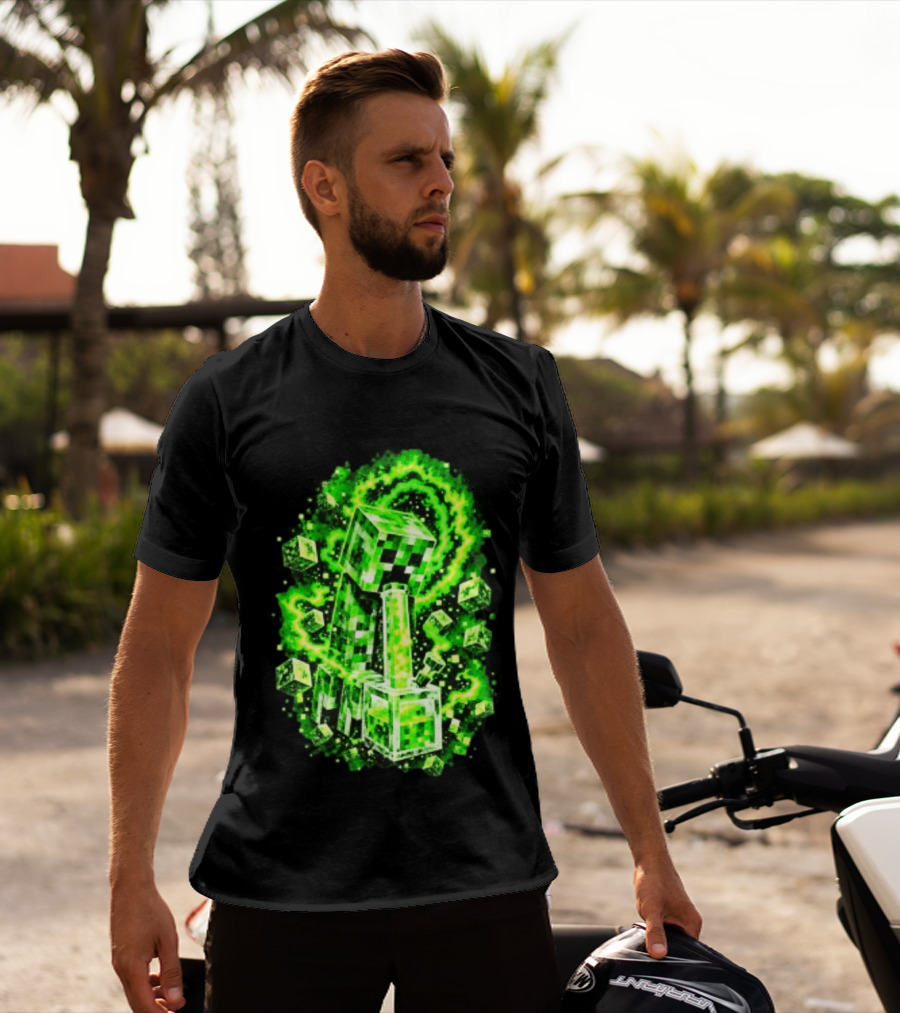 Minecraft Creeper Green Bong Pixel Explosion T-Shirt