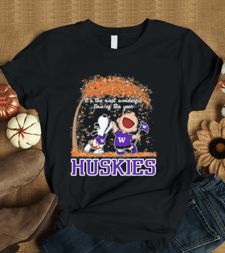 Washington Huskies Snoopy Charlie Brown Autumn 2026 Most Wonderful Time T-Shirt
