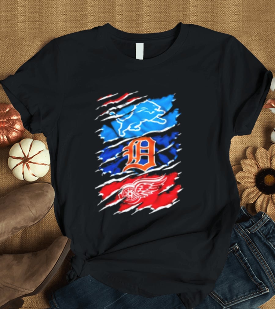 Detroit Lions Tigers Red Wings Scratch Mashup T-Shirt
