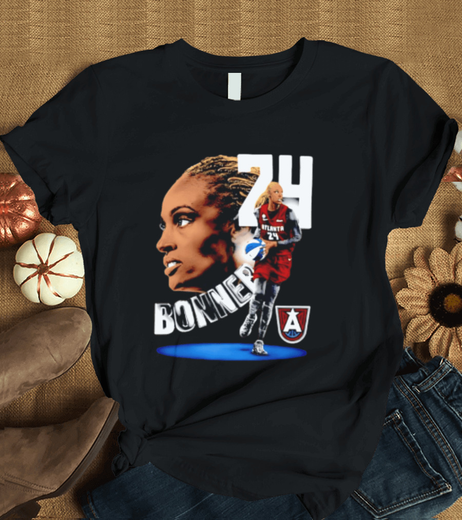 Dewanna Bonner 24 Atlanta Dream WNBA Basketball Player Portrait And Action T-Shirt