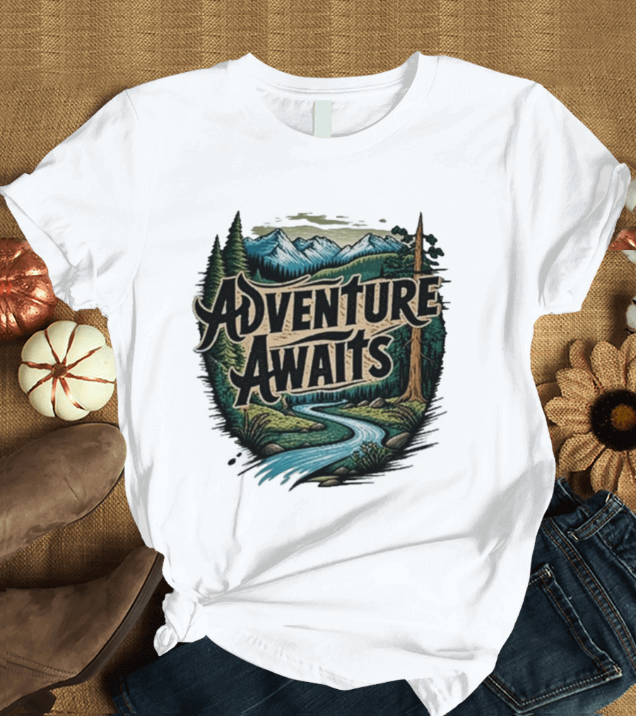 Adventure Awaits Scenic Nature Camping Family Summer Wanderlust Vacation T-Shirt