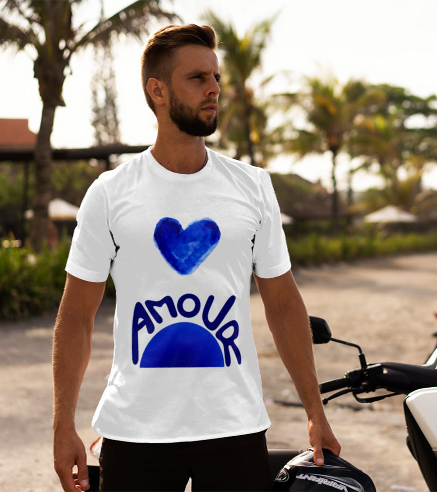 Amour Blue Heart French Love Watercolor T-Shirt