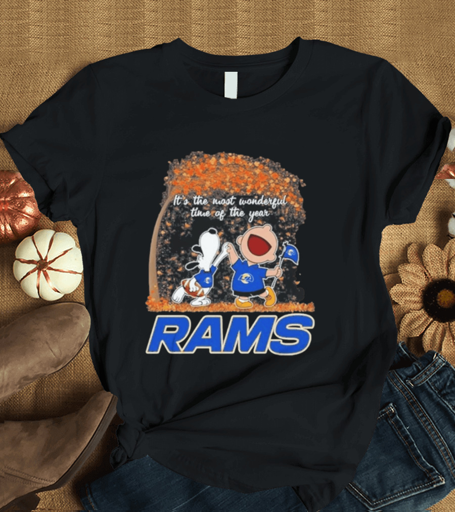 Los Angeles Rams Snoopy Charlie Brown It's The Most Wonderful Time Of The Year 2026 T-Shirt