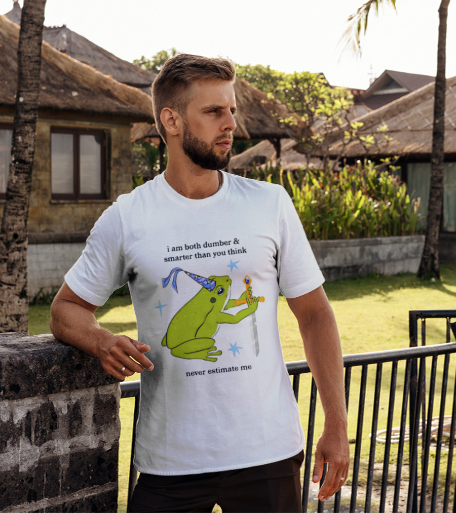 I Am Both Dumber And Smarter Than You Think Never Estimate Me Frog Sword Stars Party Hat T-Shirt