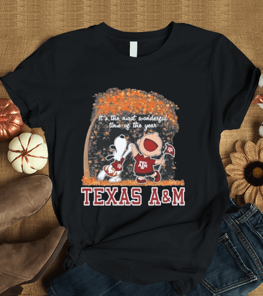 Texas A&M Aggies Snoopy Charlie Brown It's The Most Wonderful Time Of The Year T-Shirt