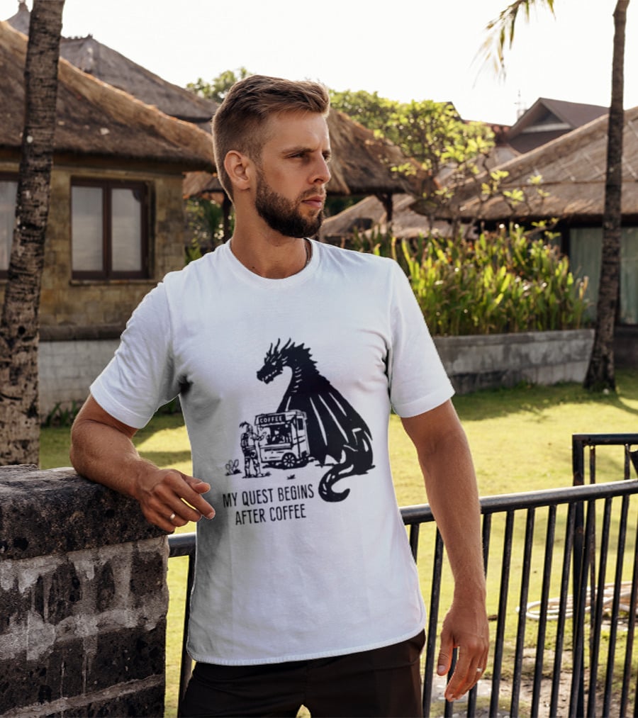 My Quest Begins After Coffee Knight And Dragon Adventure T-Shirt