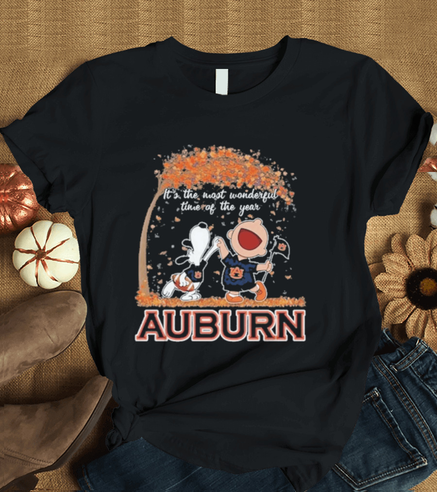 Auburn Tigers Snoopy Charlie Brown Dancing 2026 Most Wonderful Time Of The Year T-Shirt