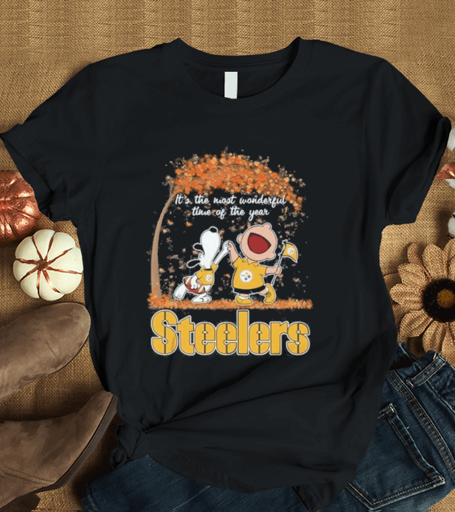 Pittsburgh Steelers Snoopy Charlie Brown Dancing It's The Most Wonderful Time Of The Year T-Shirt