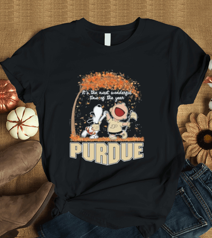 Purdue Boilermakers Snoopy Charlie Brown 2026 Most Wonderful Time Of The Year T-Shirt