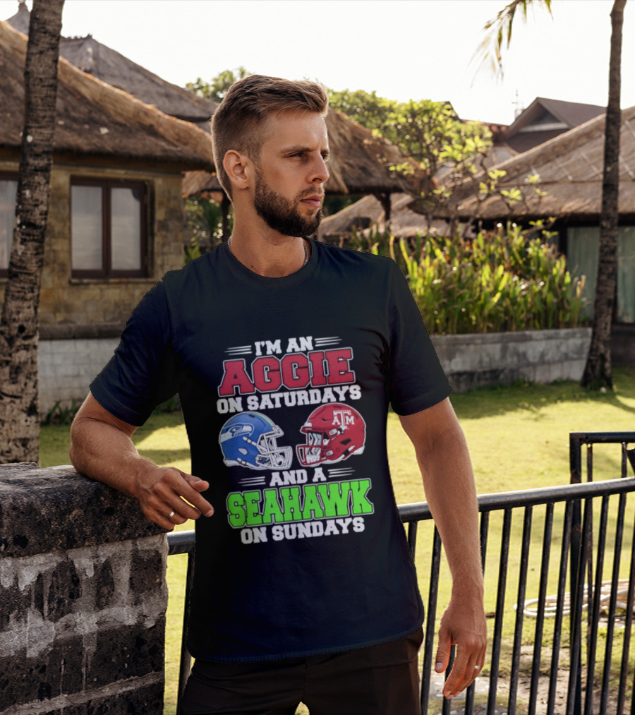 I'm An Aggie On Saturdays And A Seahawk On Sundays Football Helmets T-Shirt