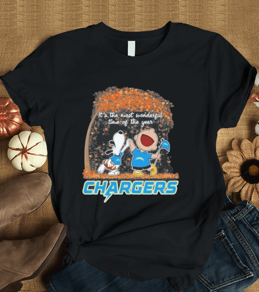 Los Angeles Chargers Snoopy Charlie Brown Dancing 2026 Most Wonderful Time Of The Year T-Shirt