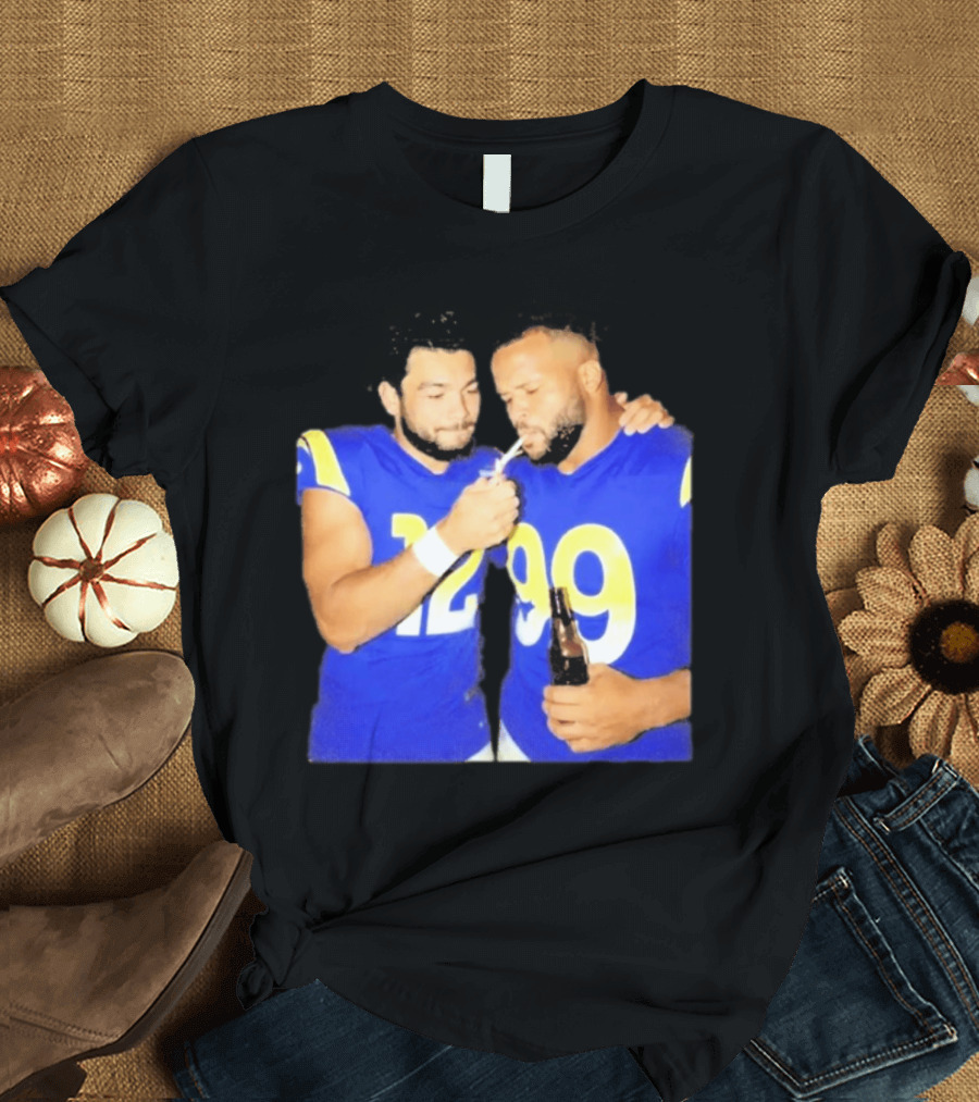 Los Angeles Rams Puka Nacua Aaron Donald Smoking Drinking NFL Football Team Players T-Shirt