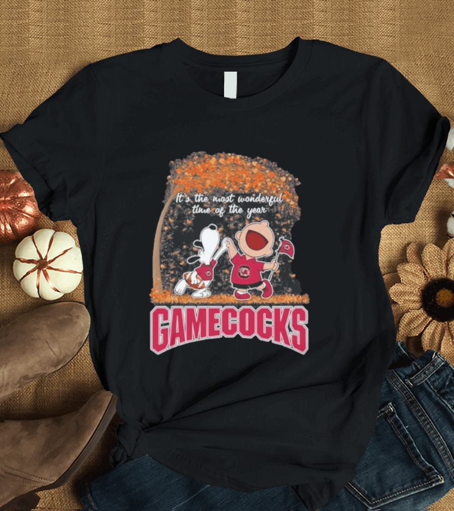 South Carolina Gamecocks Snoopy Charlie Brown 2026 It's The Most Wonderful Time Of The Year T-Shirt