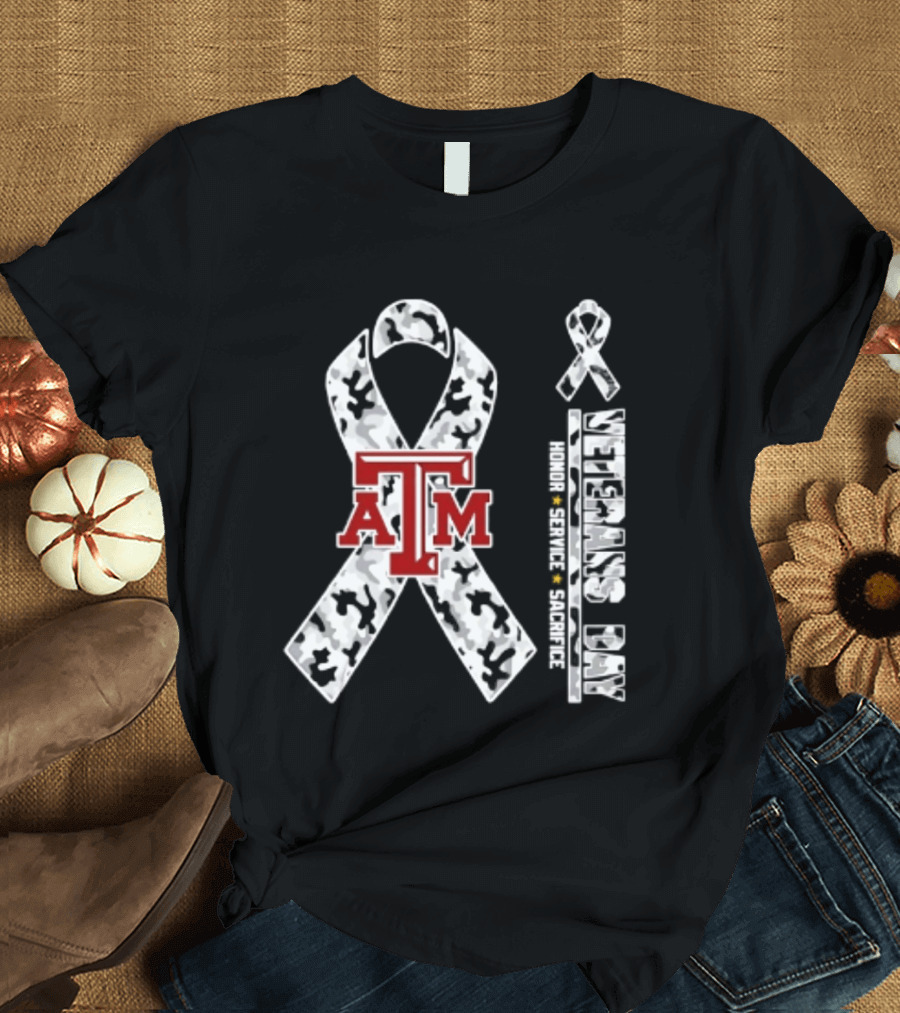 Texas A&M University Veterans Day Camouflage Ribbon Honor Service Sacrifice T-Shirt