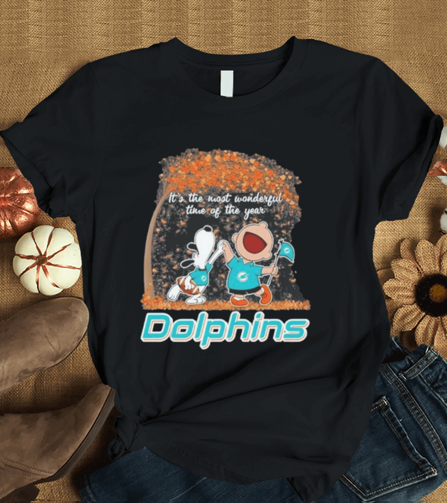 Miami Dolphins Snoopy Charlie Brown It's The Most Wonderful Time Of The Year 2026 T-Shirt