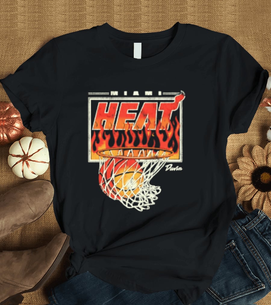 Miami Heat Duvin Basketball NBA Flaming Hoop And Ball T-Shirt
