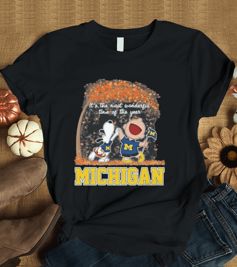 Michigan Wolverines Snoopy Charlie Brown 2026 Most Wonderful Time T-Shirt