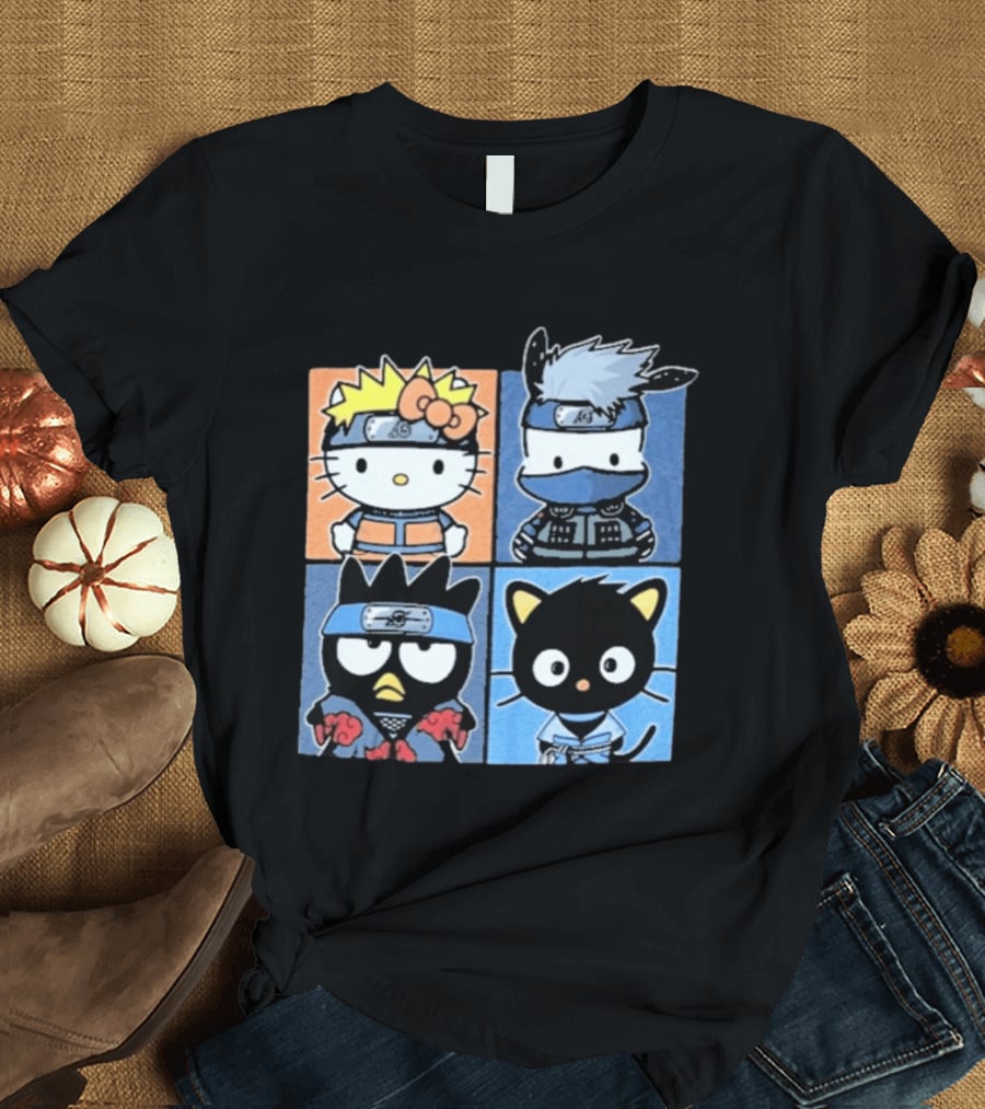 Naruto Shippuden Hello Kitty Friends Crossover Featuring Iconic Characters In Ninja Attire T-Shirt