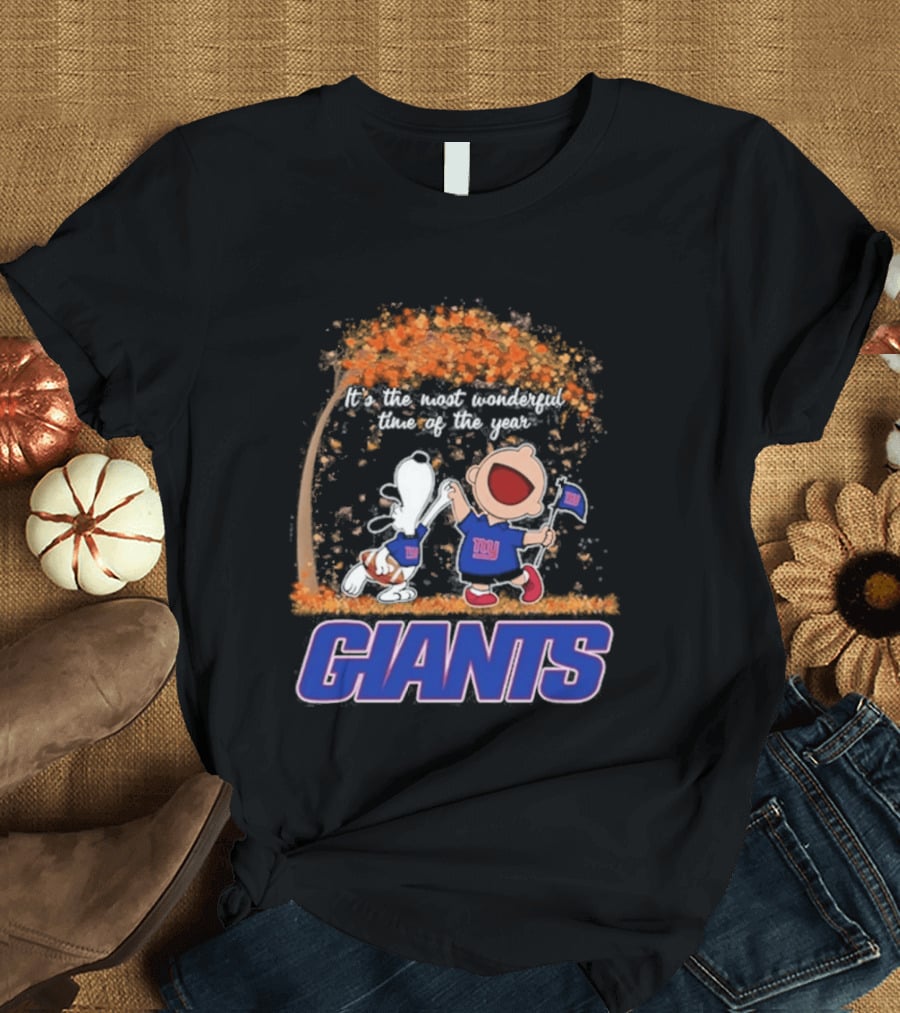 New York Giants Snoopy Charlie Brown 2026 Most Wonderful Time T-Shirt