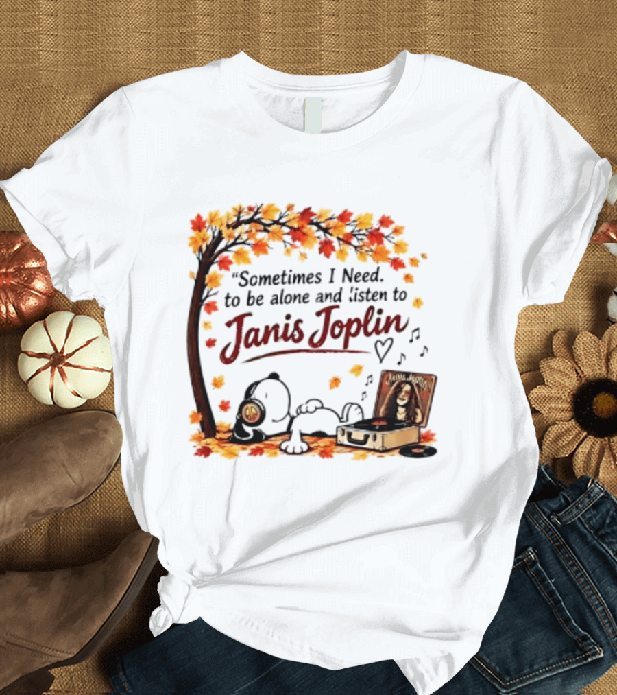 Snoopy Sometimes I Need To Be Alone And Listen To Janis Joplin Under Autumn Tree T-Shirt