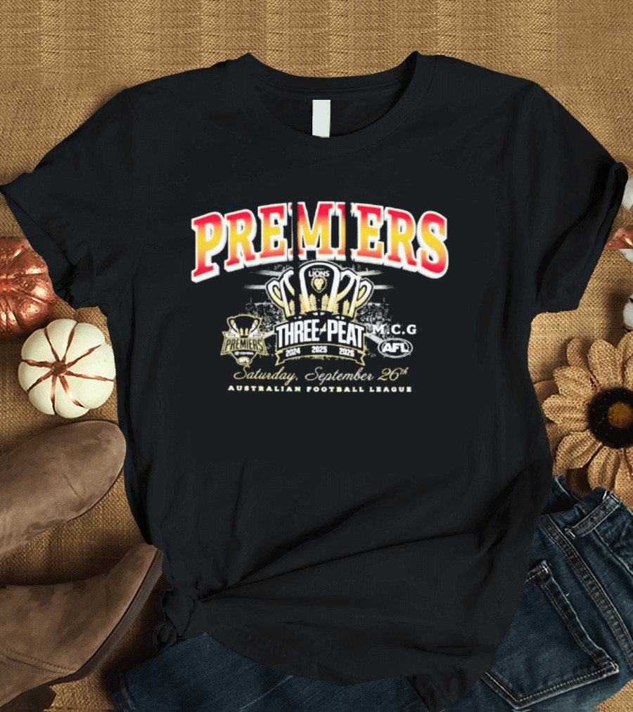 AFL Premiers Three Peat September 26 2026 Cup Winner Celebration T-Shirt