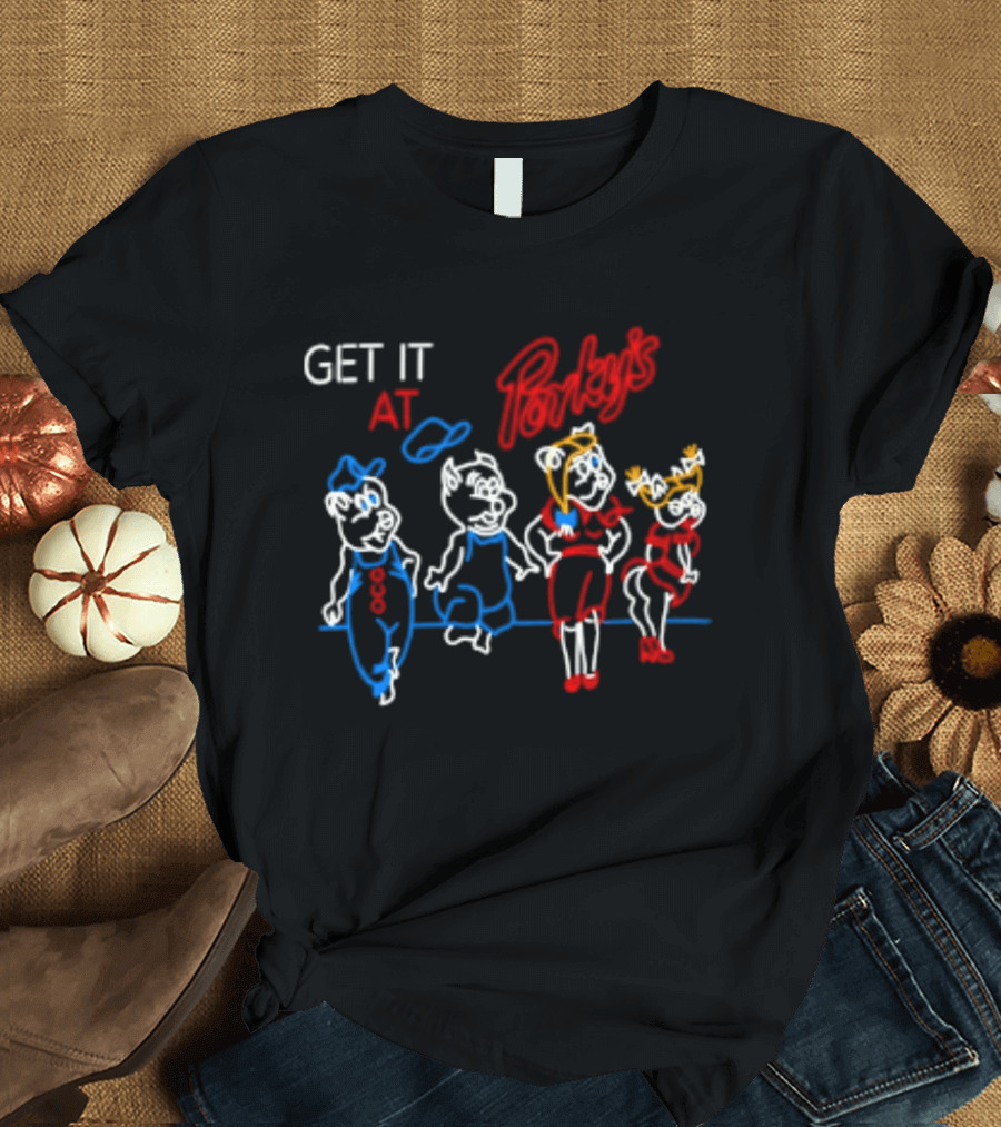 GET IT AT PORKY'S 80s MOVIE NEON SIGN CHARACTERS T-Shirt