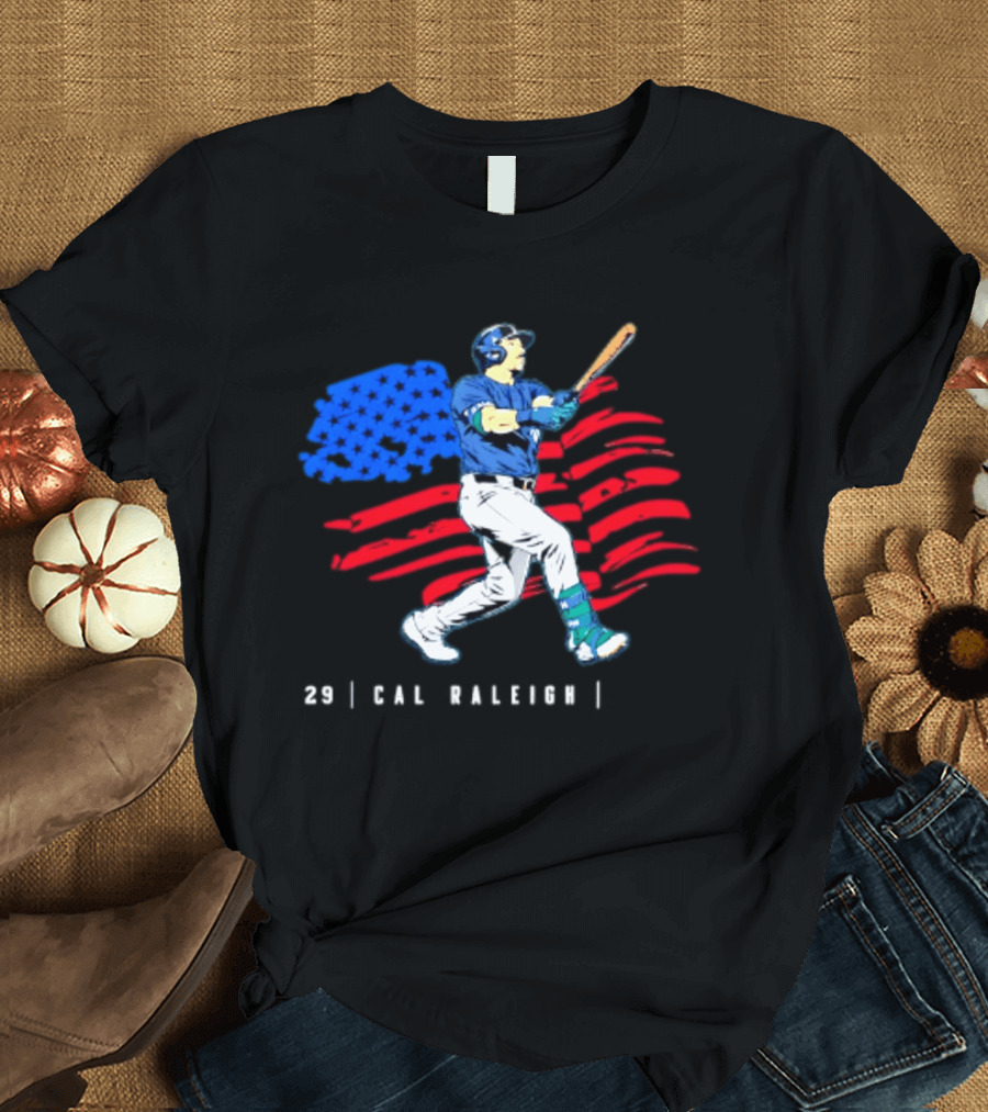 Cal Raleigh Baseball USA Flag Seattle Seahawks T-Shirt