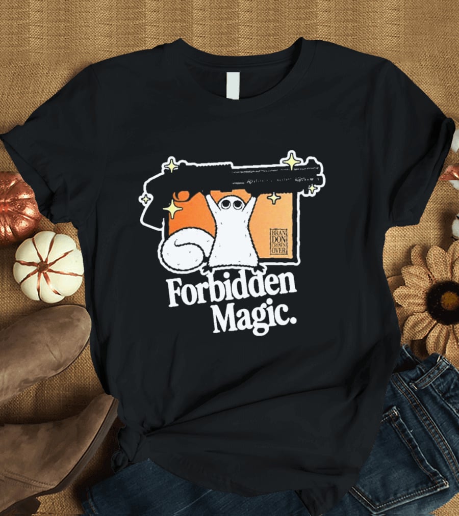 Forbidden Magic Ghost With Shotgun And Sparkles T-Shirt