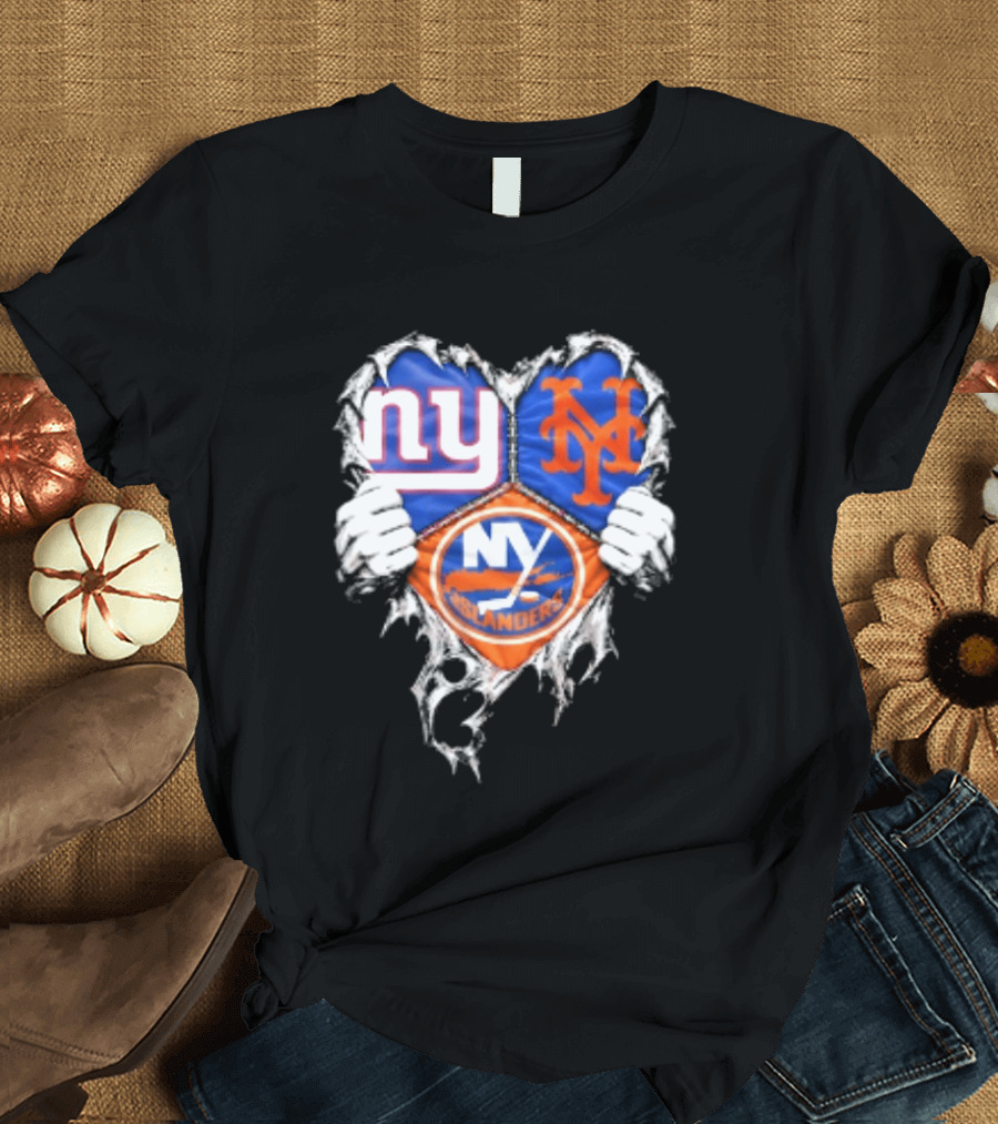 New York Giants Mets Islanders Heart Scratch T-Shirt